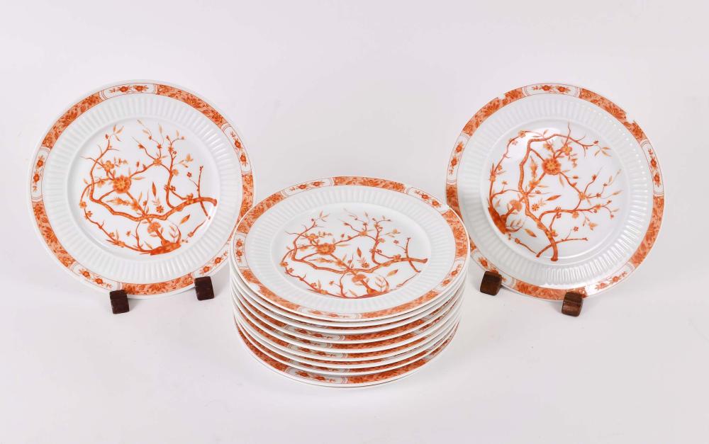 Appraisal: TWELVE LIMOGE IRON RED DECORATED PORCELAIN DESSERT PLATESModern Each marked