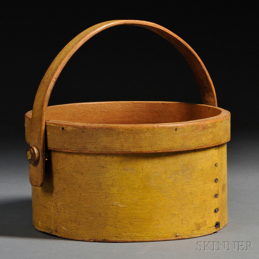 Appraisal: Yellow-painted Ash Lapped-seam Bucket probably New England early th century