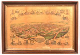 Appraisal: Framed Panoramic View of York PA Lithograph by Hoen Co