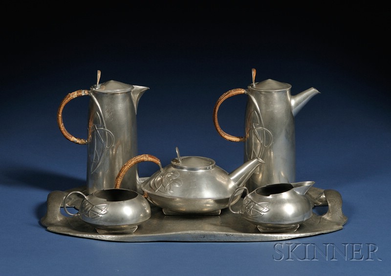 Appraisal: Liberty Co Art Nouveau Pewter Beverage Set c designed attributed