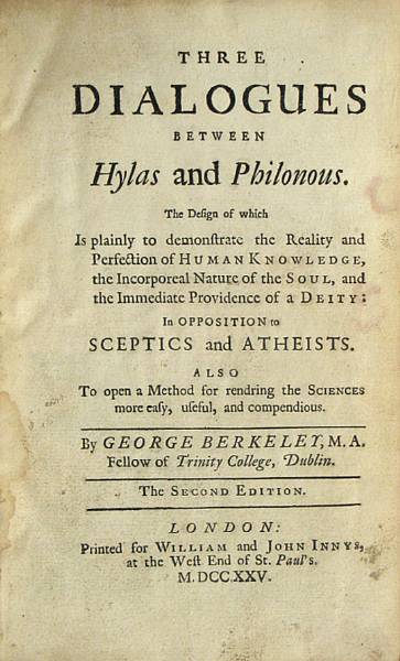 Appraisal: BERKELEY GEORGE - Three Dialogues of Hylas and Philonous the