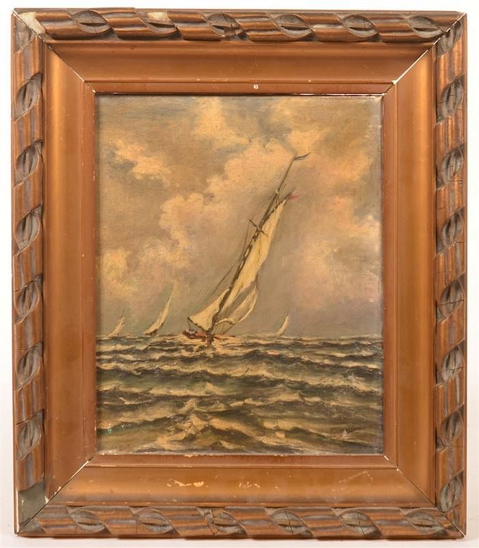 Appraisal: Oil on Canvas Seascape Painting with Sail Boats Late th