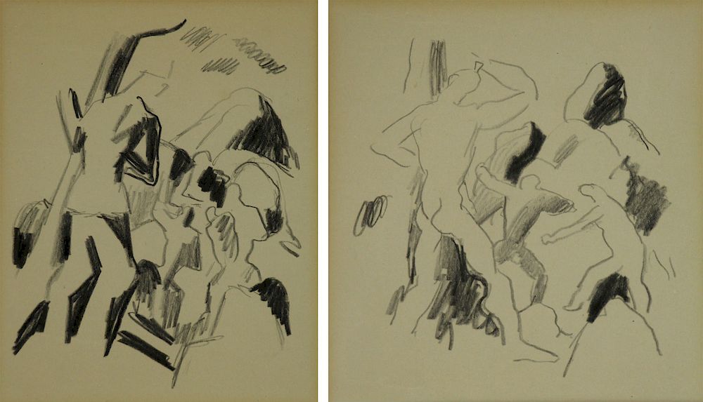 Appraisal: THOMAS HART BENTON AMERICAN - Pair of Crayons on Paper