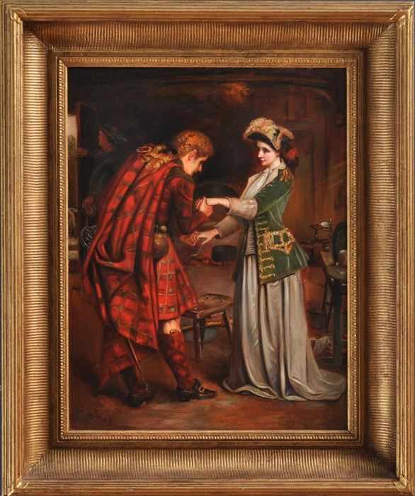 Appraisal: BRITISH SCHOOL LADY AND GENTLEMAN IN HIGHLAND DRESS Oil on