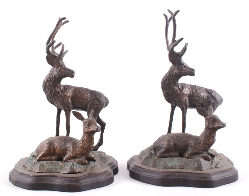 Appraisal: Bronze Cast Buck Doe Statue Bookends Included in this lot