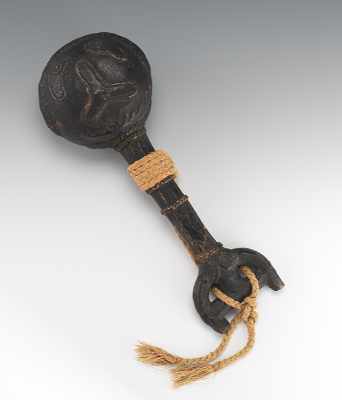 Appraisal: An Archaic Style Shaman Rattle Large rattle with face on