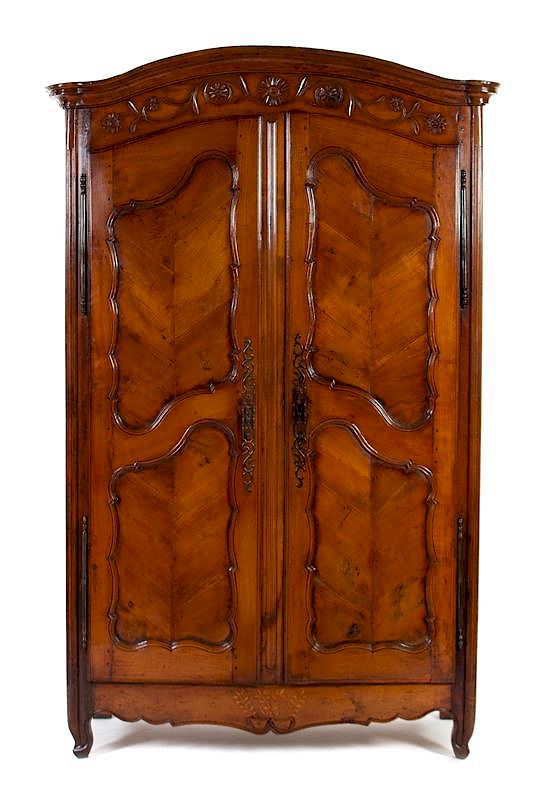 Appraisal: A Louis XV Style Inlaid and Carved Walnut Armoire A