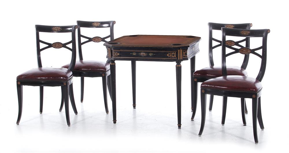 Appraisal: Regency style games table and chairs circa leather-inset top table