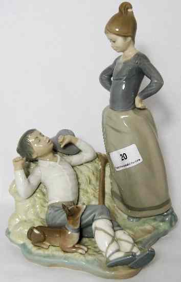 Appraisal: Lladro Figure of Girl Boy with Dog ''Laziness'' Height cm