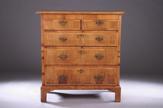 Appraisal: ENGLISH GEORGE II-STYLE WALNUT CHEST OF DRAWERS th century Quarter-grain