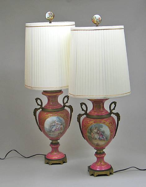 Appraisal: A pair of S vres style porcelain gilt bronze mounted