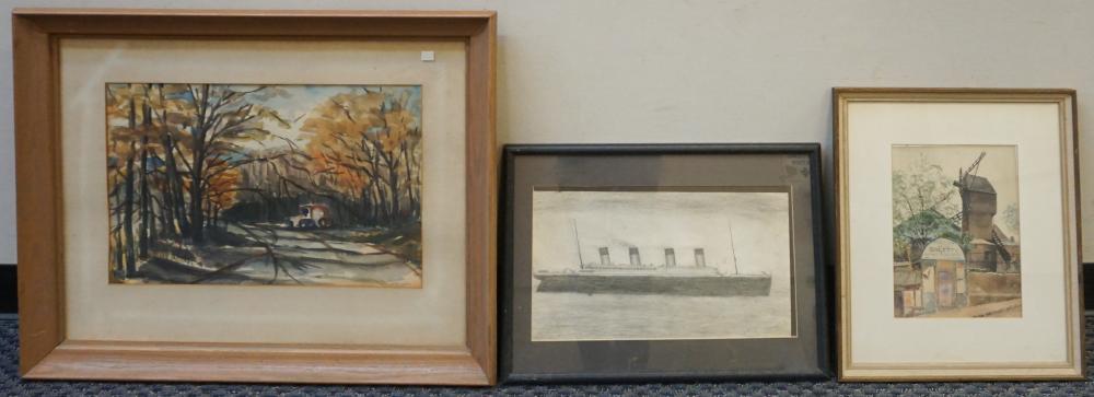 Appraisal: Three Assorted Works of Art Two watercolors and a sketch