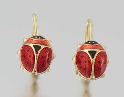 Appraisal: A Pair of Ladybug Earrings k yellow gold ladybug earrings