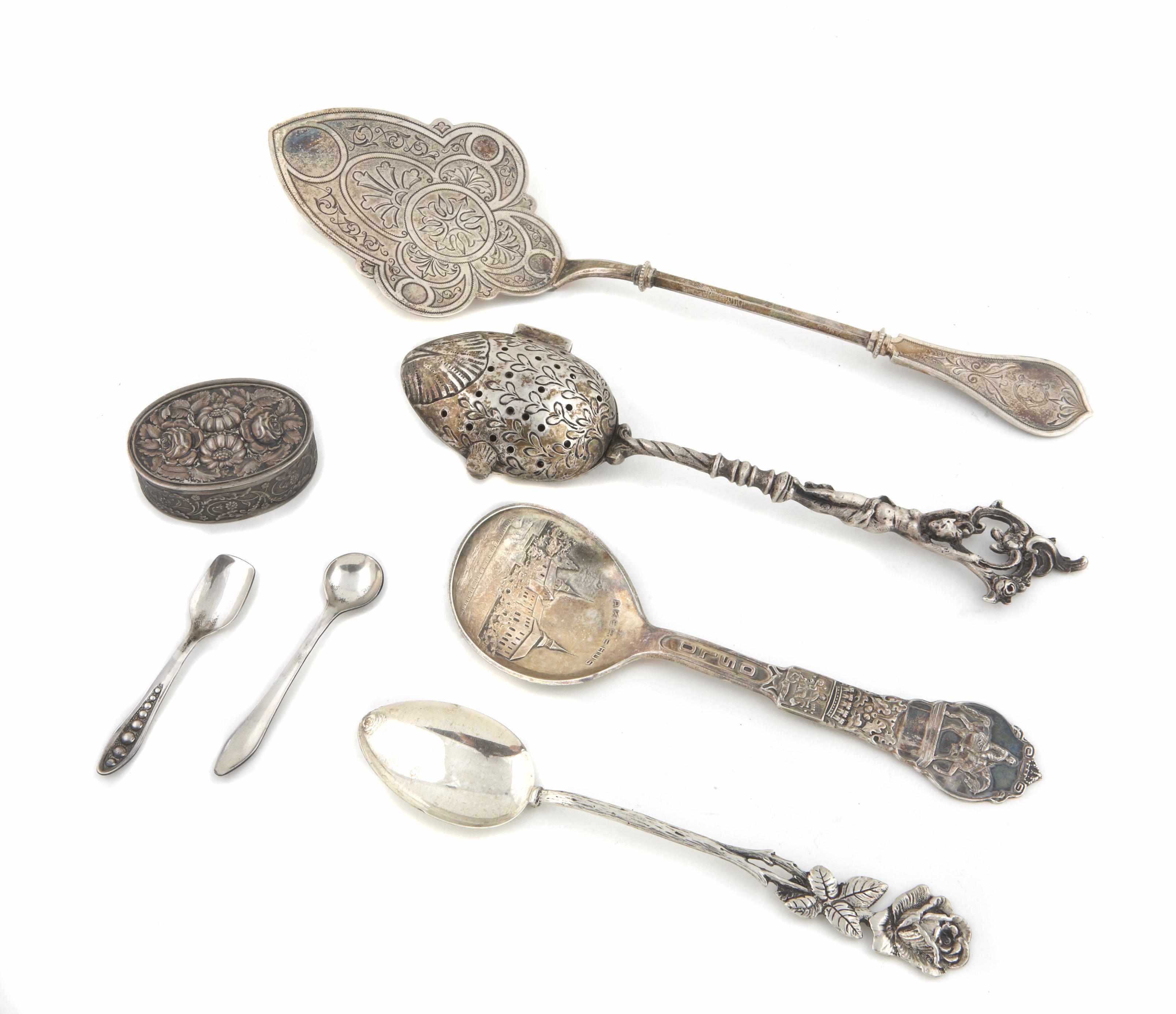 Appraisal: A continental silver flatware group with a small box Comprising