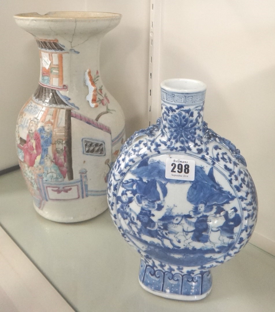 Appraisal: A Chinese blue and white moonflask late th century each