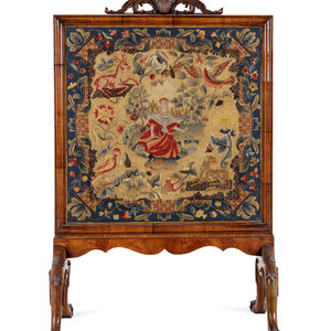 Appraisal: A George II Needlepoint-Inset Walnut Fire Screen Mid- th Century