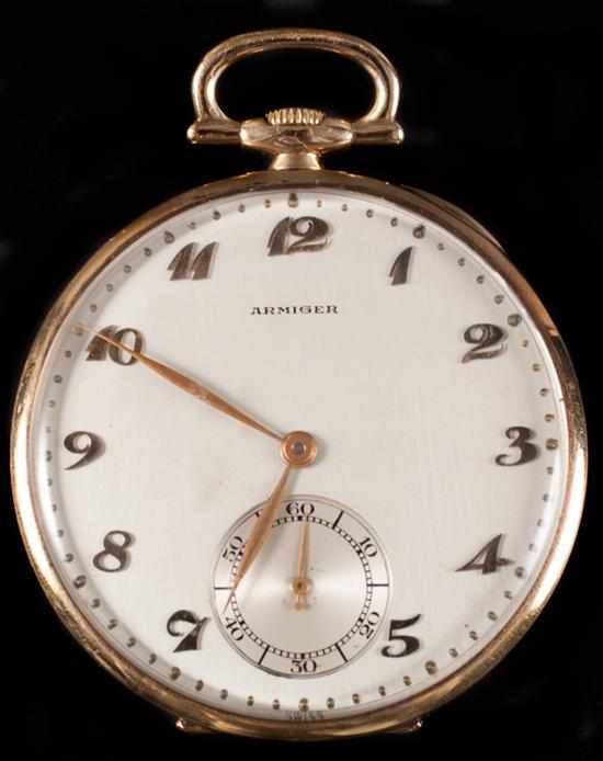 Appraisal: Armiger K gold open-face pocket watch with a International Watch