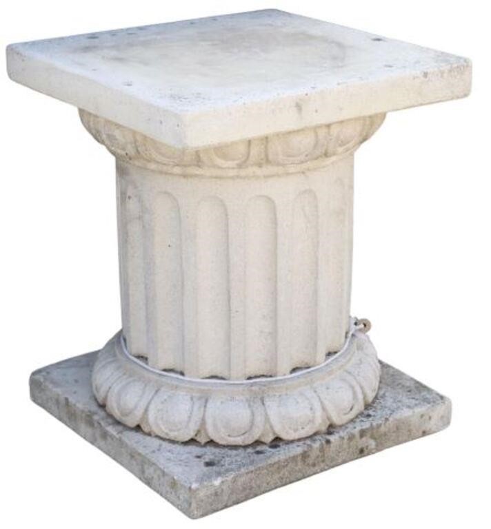 Appraisal: Cast stone pedestal thc having square top over egg and