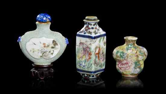 Appraisal: A Group of Three Famille Rose Porcelain Snuff Bottles one