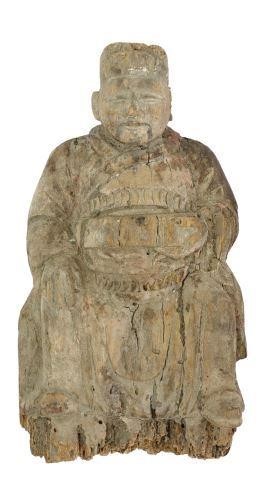 Appraisal: Chinese carved wood temple figure depicting seated male deity in