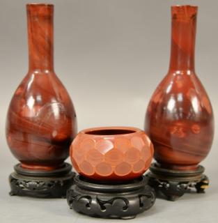 Appraisal: Three red agate pieces to include a pair of pear