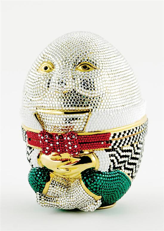 Appraisal: Judith Leiber Humpty Dumpty minaudiere crystal-studded goldtone character-form purse concealed