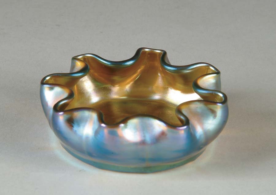 Appraisal: TIFFANY GOLD RUFFLED SALT Beautiful gold salt with outstanding blue