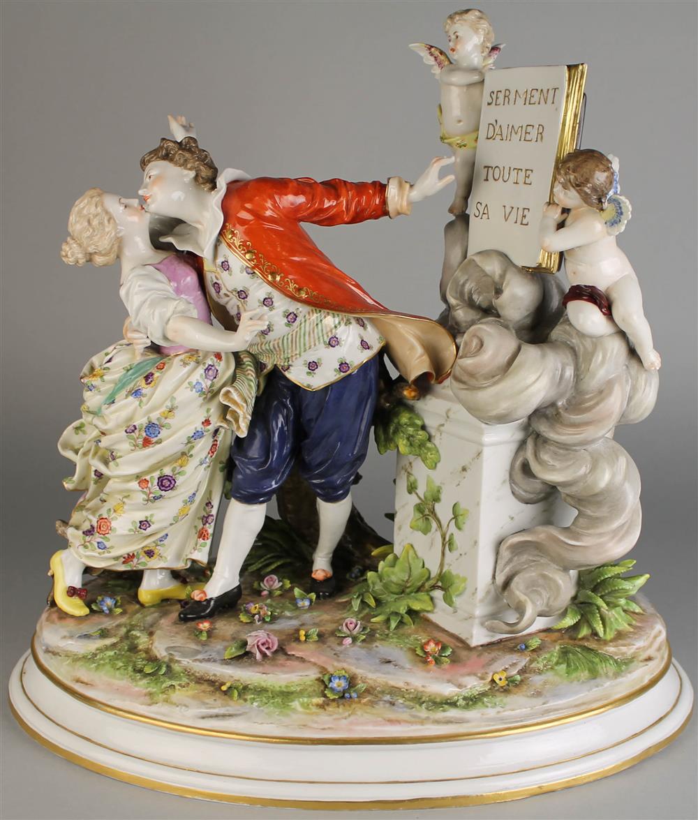 Appraisal: CONTINENTAL LARGE MEISSEN-STYLE FIGURE GROUP bearing blue crossed swords mark