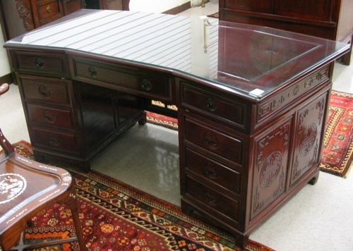 Appraisal: CHINESE DOUBLE PEDESTAL ROSEWOOD DESK having a flat rectangular top