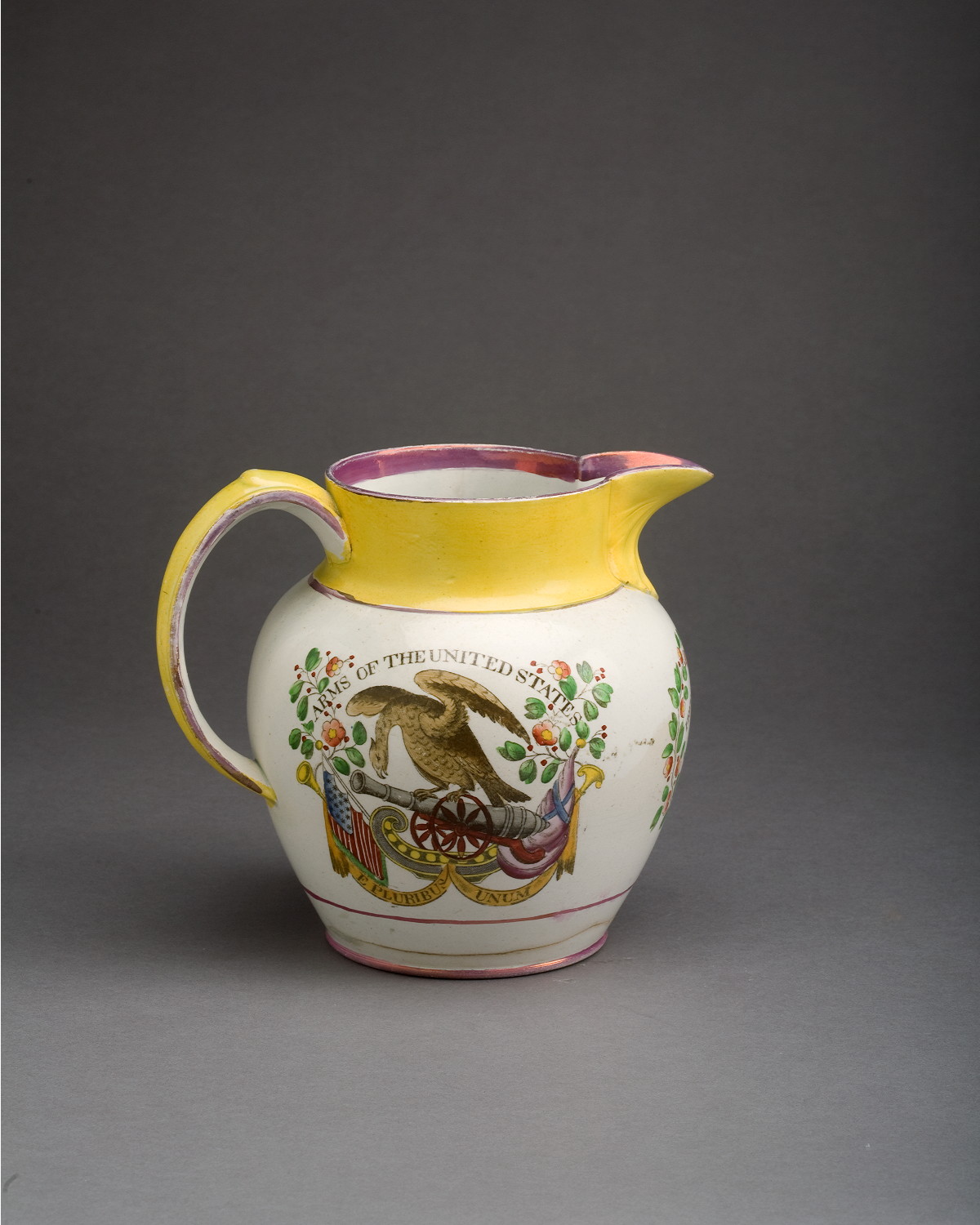 Appraisal: ENGLISH PEARLWARE ENAMEL-DECORATED AND BLACK TRANSFER-PRINTED JUG STAFFORDSHIRE - Printed