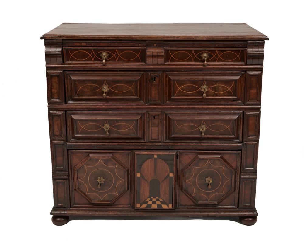 Appraisal: Early English Marquetry and Parquetry Inlaid Oak and Fruitwood Four