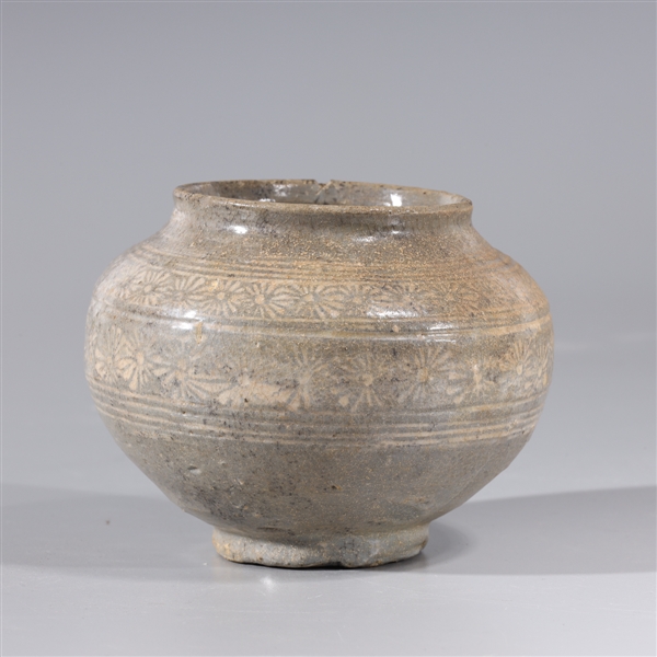 Appraisal: Korean celadon glazed ceramic jar with floral designs to exterior