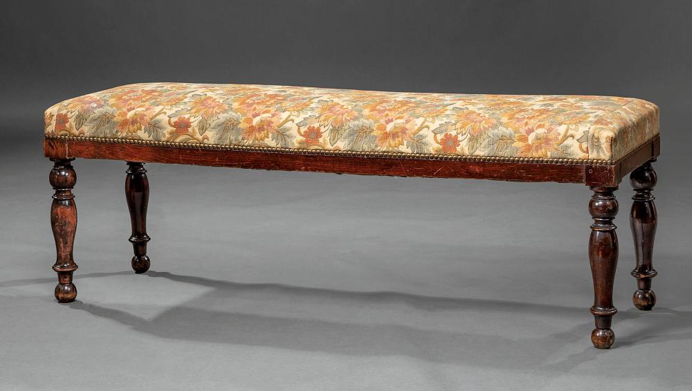 Appraisal: William IV Mahogany Window Bench upholstered seat turned legs ball