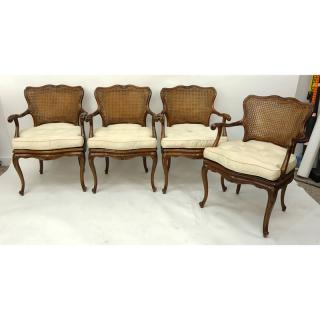 Appraisal: Grouping of Four Vintage Carved Wood Double Cane Arm Chairs