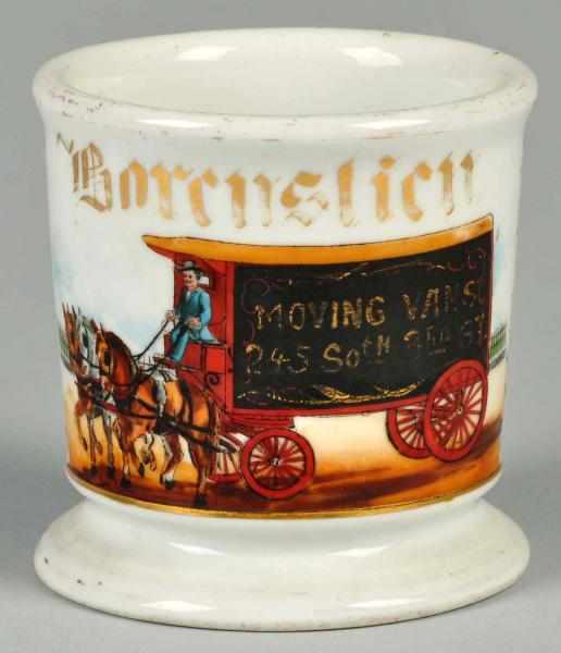 Appraisal: Triple Horse-Drawn Moving Van Shaving Mug Description Gilt name Borenstien