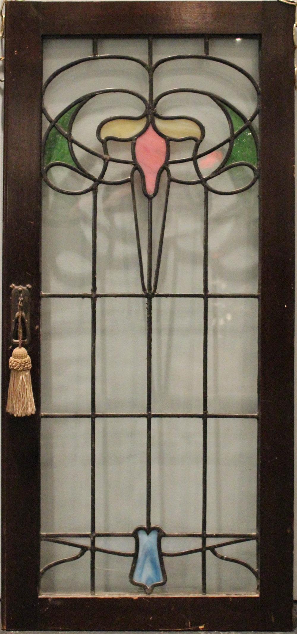 Appraisal: THREE STAINED GLASS PANELS including two long narrow panels with