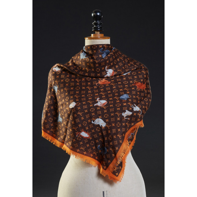 Appraisal: Louis Vuitton Silk Scarf in a brown monogram pattern with