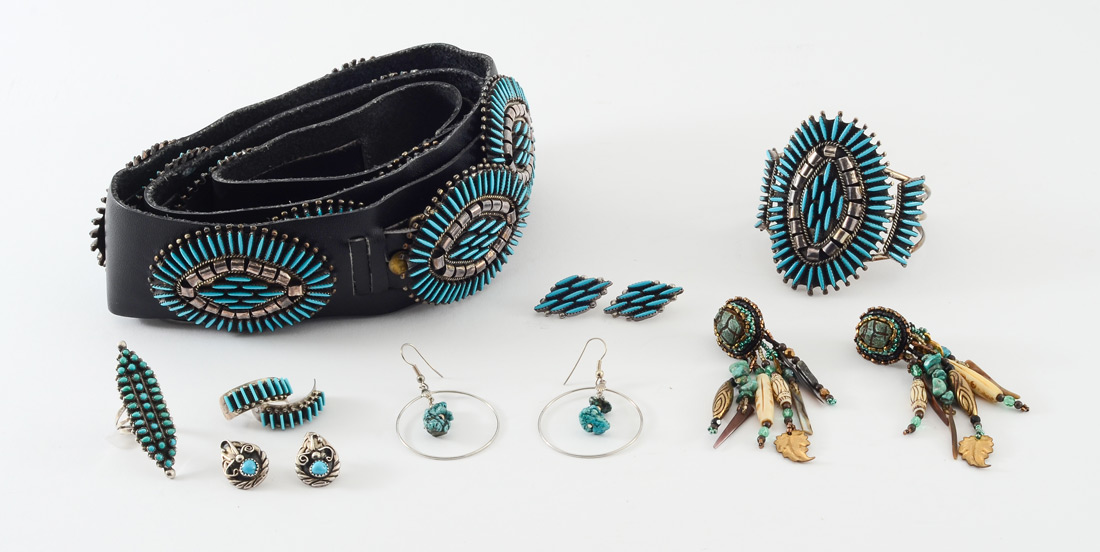 Appraisal: COLLECTION OF SOUTHWEST NATIVE AMERICAN JEWELRY To include a turquoise