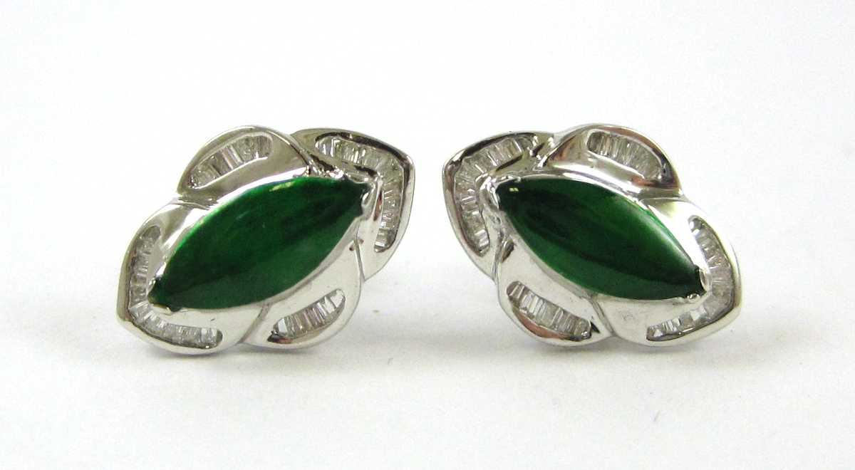 Appraisal: PAIR OF JADE AND DIAMOND EARRINGS each k white gold