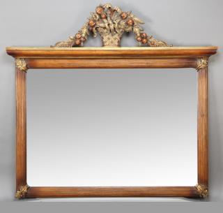 Appraisal: Monumental carved mahogany mirror x w Monumental carved and parcel