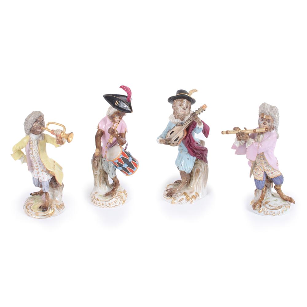 Appraisal: MEISSEN PORCELAIN FIGURES MONKEY MUSICIANS BAND PC QUARTET H X