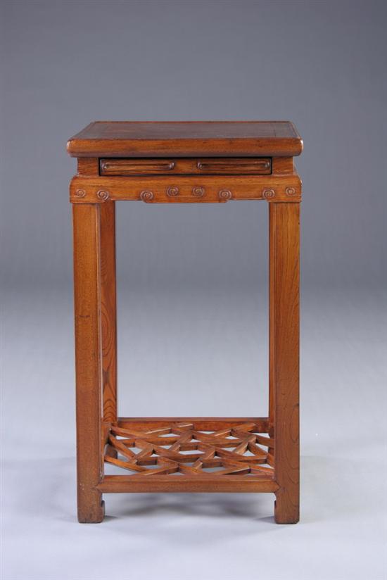 Appraisal: CHINESE BEECHWOOD SIDE TABLE th century Square top above crackle