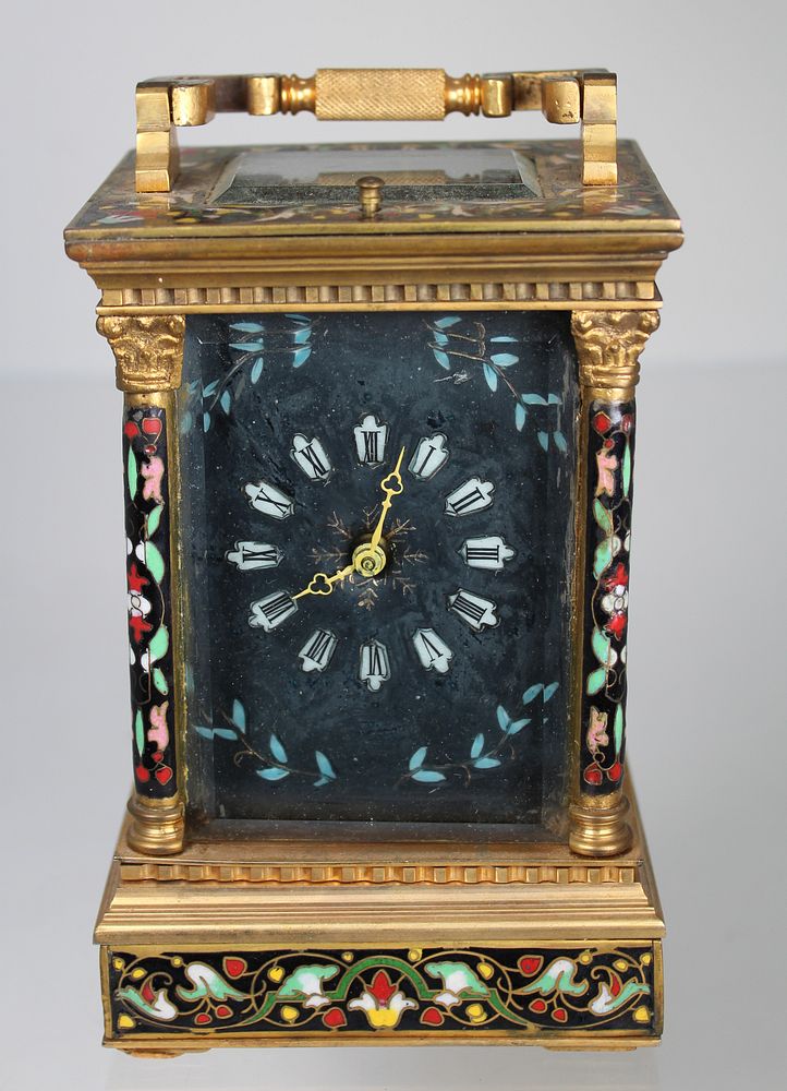 Appraisal: French Bronze Champleve Carriage Clock French Bronze Champleve Carriage Clock