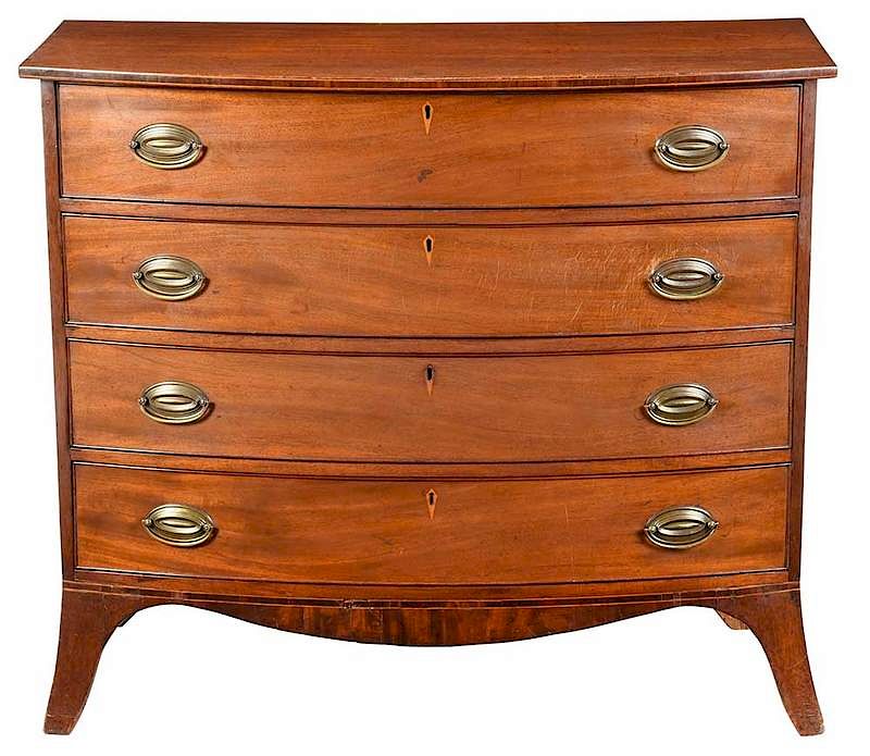 Appraisal: American Federal Inlaid Mahogany Bow Front Chest circa dovetailed drawers