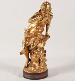 Appraisal: MOREAU DORE FRENCH CAST BRONZE OF SEATED GIRL DRINKING FROM