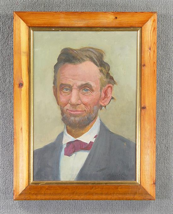 Appraisal: Cole Alphaeus P - Oil on canvas portrait of Lincoln