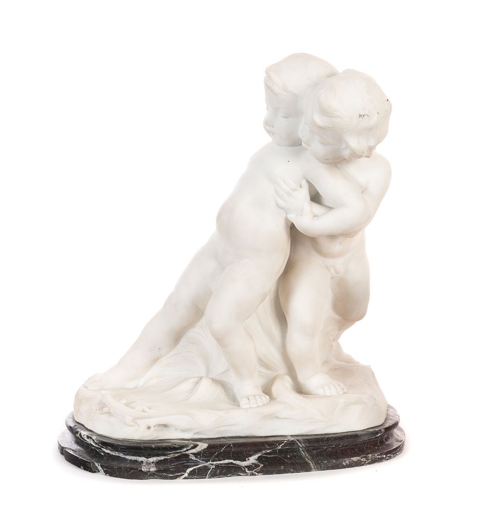 Appraisal: White Italian Marble statue of playing children Ca White Italian