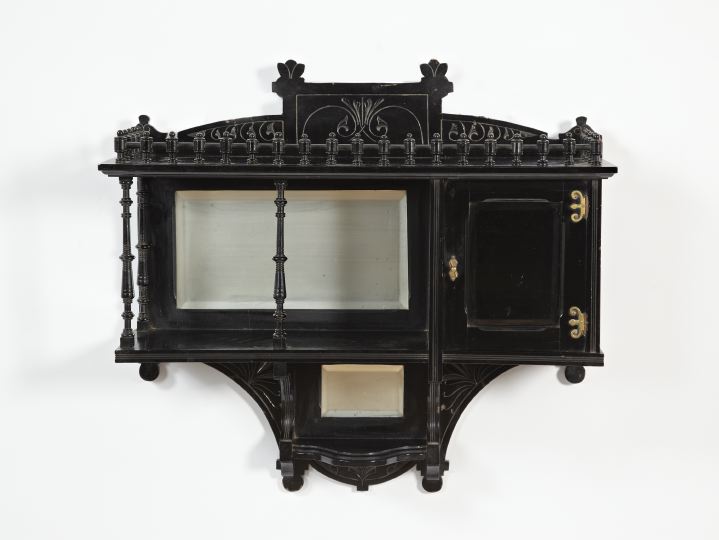 Appraisal: English Carved Ebonized and Mirrored Three-Tier Hanging Shelf fourth quarter