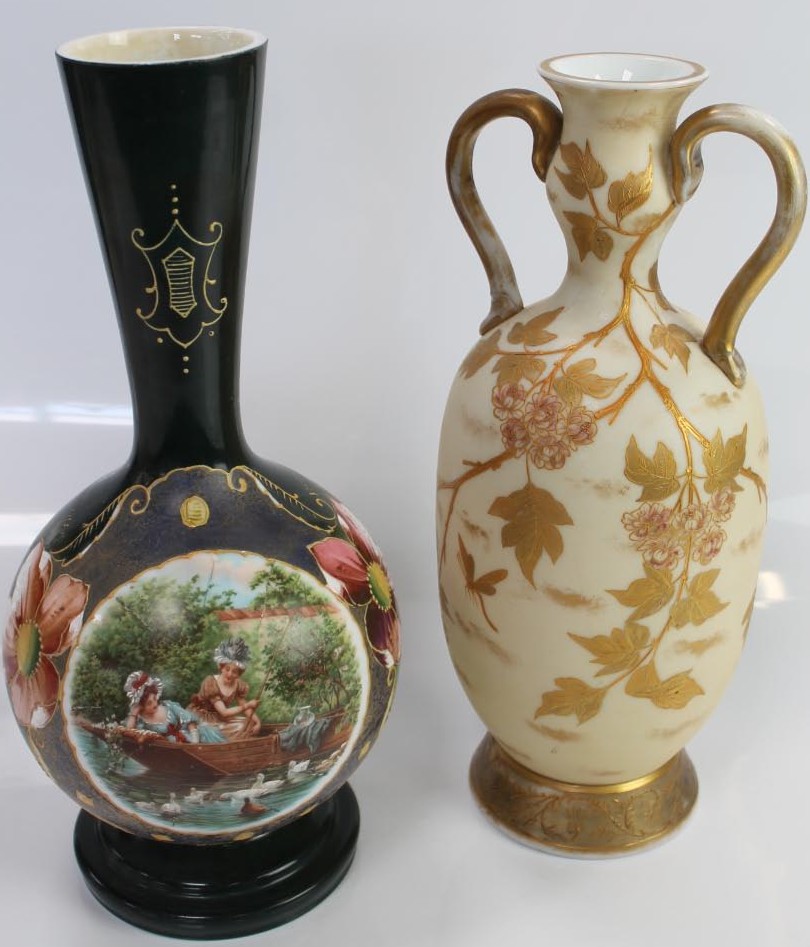 Appraisal: Two thC glass vases with gilt and overlay floral decoration