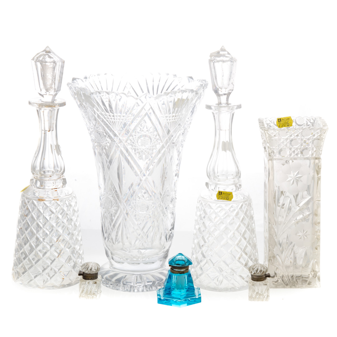 Appraisal: Seven cut and pressed glass articles including pair of decanters